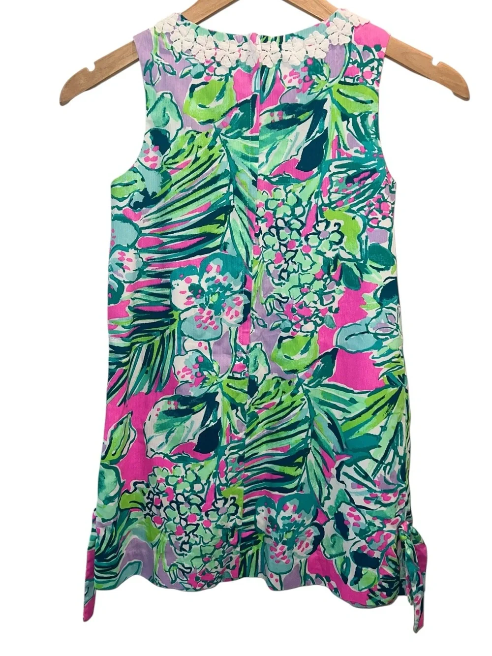 Lilly Pulitzer Girls Tropical Floral Shift Dress White Lace Trim Size 8